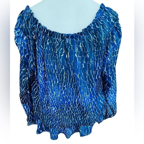 Cynthia Steffe Blue/black/white Patterned Women's tie front top size L - Picture 3 of 6